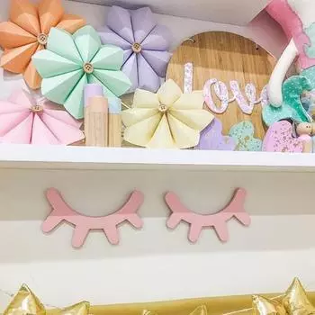 1 пара милых деревянных 3D-наклеек для ресниц в скандинавском стиле, декор для детской комнаты, фон для настенной наклейки, украшение для дома красный