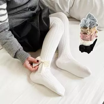 1 пара милых детских леггинсов-чулок с бантом, простые милые однотонные колготки для детей, весна-осень, мягкие хлопковые колготки M белый