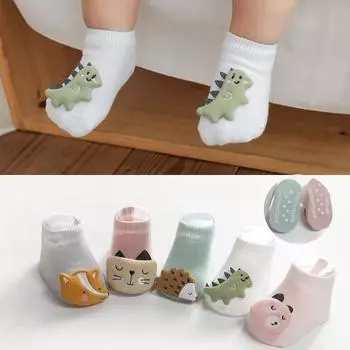 1 пара милых детских носков для мальчиков и девочек, короткие противоскользящие носки с милыми животными из мультфильмов для малышей, тонкие хлопковые носки на лето и осень S