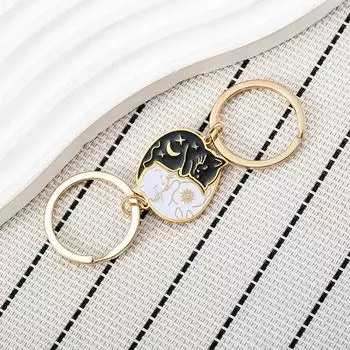 1 пара милых креативных черно-белых мультяшных брелоков с изображением солнца, луны, кошки, животных, парных брелоков, кулонов для влюбленных, подарков на день святого Валентина