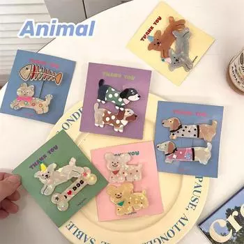 1 пара милых мультяшных заколок для волос с животными для детей, акриловые красочные заколки для волос с кошками и собаками, аксессуары для волос для девочек