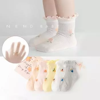 1 пара милых носков для маленьких девочек, милые модные носки в вишневом стиле с цветочным принтом, летние тонкие и мягкие дышащие сетчатые короткие носки для маленькой девочки