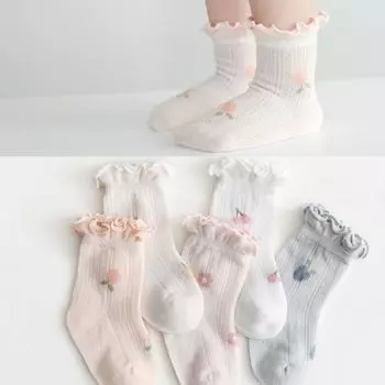 1 пара милых носков для маленьких девочек, милые модные носки в вишневом стиле с цветочным принтом, летние тонкие и мягкие дышащие сетчатые короткие носки для маленькой девочки XS
