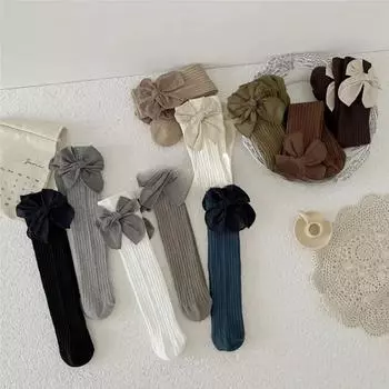 1 пара милых носков принцессы с бантом до середины икры для девочек, изысканные милые корейские модные носки весна-осень, мягкие носки из чесаного хлопка 35cm