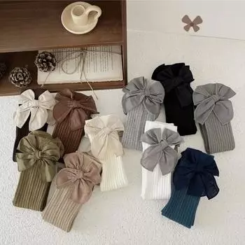 1 пара милых носков принцессы с бантом до середины икры для девочек, изысканные милые корейские модные носки весна-осень, мягкие носки из чесаного хлопка