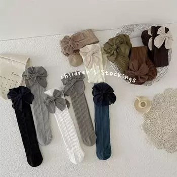 1 пара милых носков принцессы с бантом до середины икры для девочек, изысканные милые корейские модные носки весна-осень, мягкие носки из чесаного хлопка