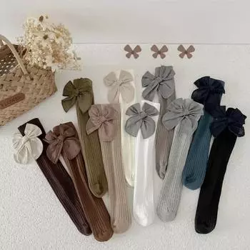 1 пара милых носков принцессы с бантом до середины икры для девочек, изысканные милые корейские модные носки весна-осень, мягкие носки из чесаного хлопка 35cm
