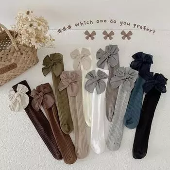 1 пара милых ретро-носков принцессы из телячьей кожи для детей, носки в стиле Лолиты с бантом и лентой для маленьких девочек, мягкие хлопковые школьные носки на весну и осень 35cm бежевый