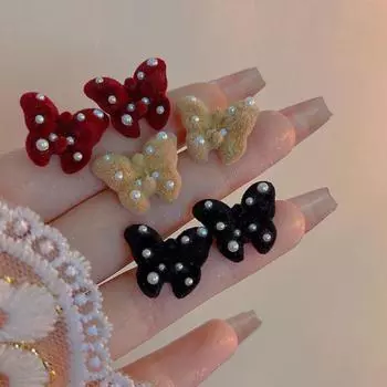 1 пара милых серег-гвоздиков в форме бабочек, женские серьги-гвоздики из искусственного жемчуга, простые повседневные серьги-гвоздики для девочек, ювелирные изделия, подарок красный