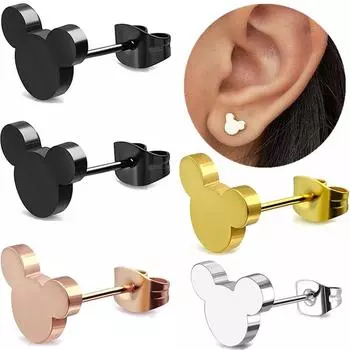 1 пара милых серег-гвоздиков в виде мыши из нержавеющей стали, черные серьги-гвоздики с заячьими ушками, мужские готические крошечные серьги-гвоздики с героями мультфильмов для детей, девочек-подростков