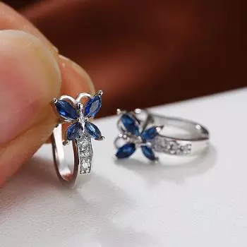 1 пара милых серег-капель серебряного цвета в форме бабочки, серьги-подвески огранки «маркиз», синие, белые, красные, зеленые, с камнями, висячие серьги, ювелирные изделия для свадебной вечеринки синий