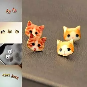 1 пара милых сережек-гвоздиков с рисунком кошки, изящная ручная работа