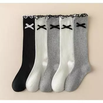 1 пара милых шикарных носков с бантом для детей, модные черные, белые, серые школьные носки, милые весенне-осенние носки с бантом L серый