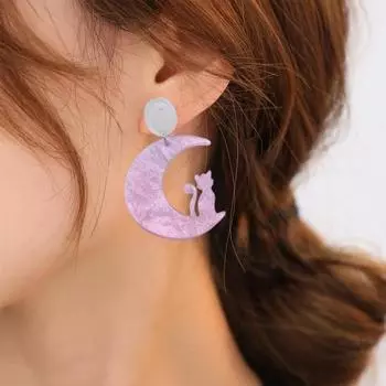 1 пара милых сверкающих висячих серег в форме лунного кота, винтажные акриловые преувеличенные серьги-гвоздики, модные ювелирные изделия, аксессуары, подарок фиолетовый