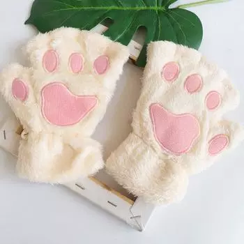 1 пара милых теплых мягких зимних женских плюшевых перчаток с кошачьими когтями, плюшевые варежки чёрный