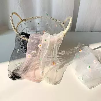 1 пара милых женских носков средней длины, ультратонкие, легкие, прозрачные, из тюля с вышивкой ромашки