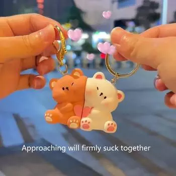 1 пара милый мультяшный медведь любовь магнитный брелок подвеска креативная сумка украшения аксессуары кавайный парный брелок подарки