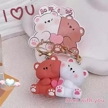 1 пара милый мультяшный медведь любовь магнитный брелок подвеска креативная сумка украшения аксессуары кавайный парный брелок подарки