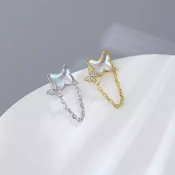 1 пара мини-гвоздиков из искусственного лунного камня, элегантные женские серьги со стразами и цепочкой-бабочкой платиновый