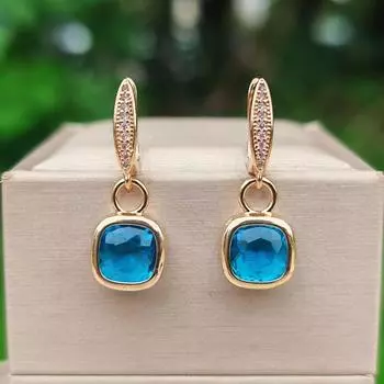 1 пара модных 5-цветных квадратных висячих сережек для женщин с кубическим цирконием, украшения на каждый день, аксессуары для вечеринок синий
