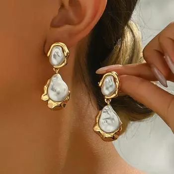 1 пара модных элегантных крупных женских серег с искусственным жемчугом и каплями воды, подходят для повседневного использования, отпуска, свиданий, вечеринок, подарка one-size