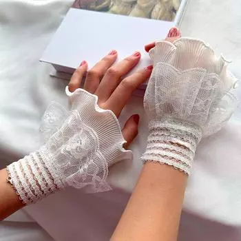 1 пара модных элегантных поддельных рукавов с кружевными оборками, манжетами, декоративными рукавами, съемными манжетами белый