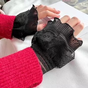 1 пара модных элегантных поддельных рукавов с кружевными оборками, манжетами, декоративными рукавами, съемными манжетами белый