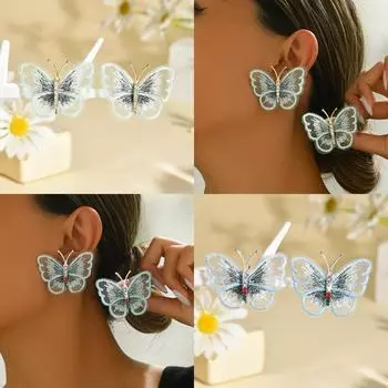 1 пара модных элегантных тканевых сережек-бабочек со стразами для женщин, повседневная одежда, свидания, подарки, вечеринки Size-one size