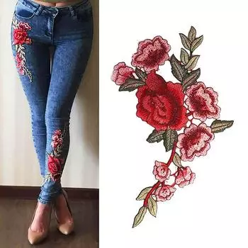 1 пара модных аппликаций, пришитых заплаток для одежды, украшение в виде красного цветка, вышитый цветочный узор