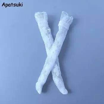 1 пара модных белых носков принцессы с цветочным принтом и кружевом средней длины для кукол Барби, носки для кукол Блайз Ликка, игрушка своими руками 1/6 белый