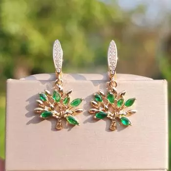 1 пара модных циркониевых сережек-подвесок с деревом жизни для женщин, повседневные украшения, аксессуары для вечеринок зелёный