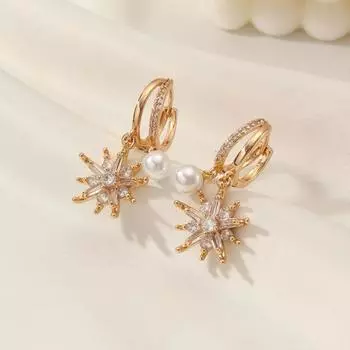 1 пара модных циркониевых снежинок искусственный жемчуг висячие серьги для женщин повседневные украшения аксессуары для рождественской вечеринки золотой