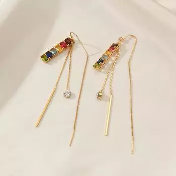 1 пара модных цветных длинных прямоугольных кисточек с кубическим цирконием, длинные висячие серьги-капли для женщин, пирсинг, продевание, серьги-нитки, украшения для ушей разноцветный