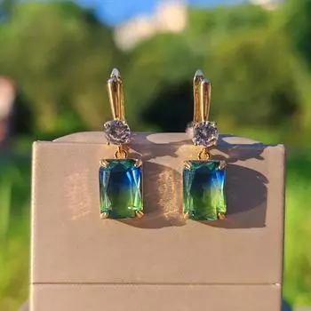 1 пара модных цветных квадратных висячих сережек для женщин с кубическим цирконием, повседневные свадебные аксессуары для вечеринок разноцветный