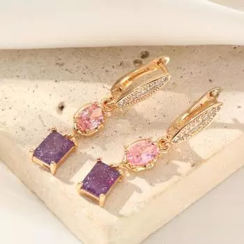 1 пара модных цветных квадратных висячих сережек для женщин, серьги с кубическим цирконием, ювелирные изделия, аксессуары для свадебной вечеринки фиолетовый