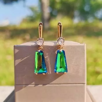 1 пара модных цветных трапециевидных висячих сережек для женщин, ювелирные изделия из кубического циркония, повседневные аксессуары для свадебной вечеринки разноцветный