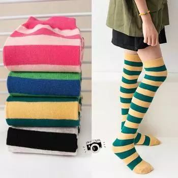 1 пара модных детских гольфов для девочек, длинные гольфы в полоску в стиле ретро, длинные чулки для детей, аксессуары для школьной одежды 42 cm чёрный