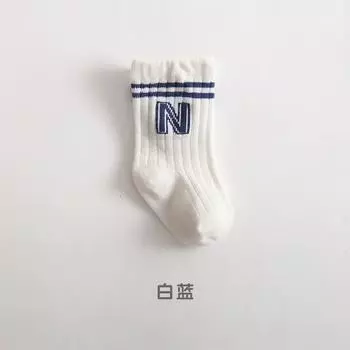 1 пара модных детских носков для мальчика девочки, корейские шикарные носки до икры с буквой N для малыша, милые весенне-осенние мягкие хлопковые школьные носки S(0-1 Year)