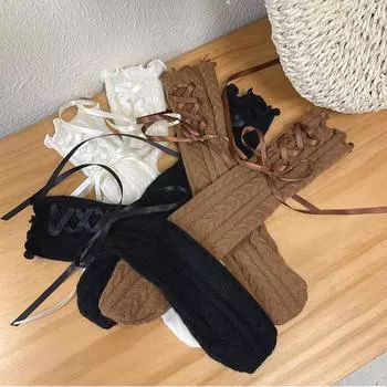 1 пара модных дизайнерских детских носков для девочек, корейские кружевные носки с бантом и лентой, оборки, носки из телячьей кожи для детей, осенне-весенние шерстяные кашемировые носки