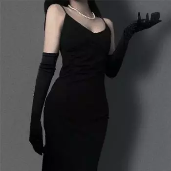 1 пара модных длинных перчаток из атласа, перчатки для оперного вечера, выпускного бала, однотонные перчатки для вечеринки, свадьбы, невесты, 2025 г., новинка One Size чёрный