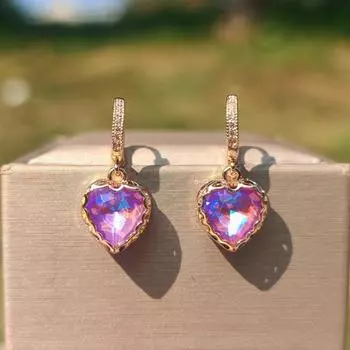 1 пара модных фиолетовых сережек в форме сердца с искусственным кристаллом для женщин, серьги с кубическим цирконием, ювелирные изделия, аксессуары для вечеринок фиолетовый