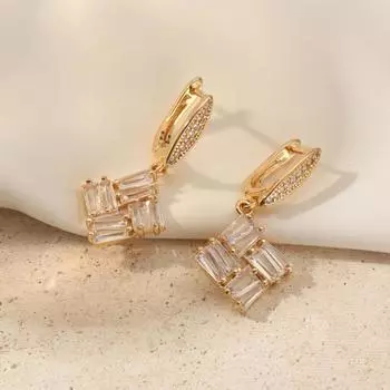 1 пара модных геометрических ромбовидных сережек с цирконием для женщин, повседневные украшения, аксессуары для вечеринок золотой
