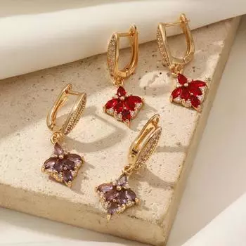 1 пара модных геометрических ромбовидных сережек с цирконием для женщин, повседневные украшения, аксессуары для вечеринок красный