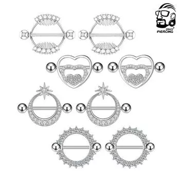 1 пара модных колец для сосков из стали 316L, накладка на грудь, бар для женщин, пирсинг сосков с кристаллами в форме сердца, ювелирные изделия со штангой Style 2