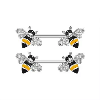 1 пара модных колец для сосков в виде стрекозы, сталь 316L, пчелиный лист, нагрудный щиток, женский кристалл, сердце, пирсинг сосков, штанга, ювелирные изделия
