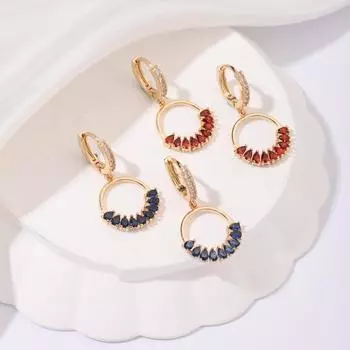 1 пара модных красных/синих полых круглых висячих сережек для женщин с кубическим цирконием, ювелирные изделия, повседневные аксессуары для вечеринок красный