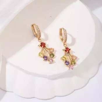 1 пара модных красочных висячих сережек с пентаграммой и фейерверком с кубическим цирконием для женщин и девочек, трендовые геометрические ювелирные аксессуары разноцветный
