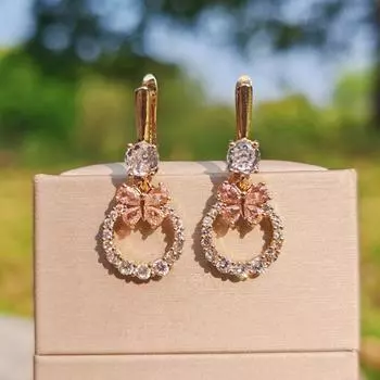 1 пара модных круглых сережек-бабочек с подвесками для женщин, ювелирные изделия из кубического циркония, аксессуары для повседневной свадебной вечеринки розовый