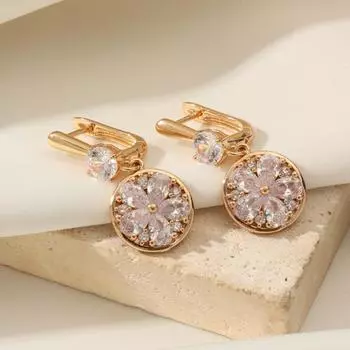 1 пара модных круглых висячих сережек-цветков из циркония для женщин, повседневные украшения, аксессуары для свадебной вечеринки золотой