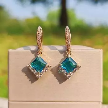 1 пара модных квадратных висячих сережек для женщин с кубическим цирконием, аксессуары для рождественской вечеринки синий